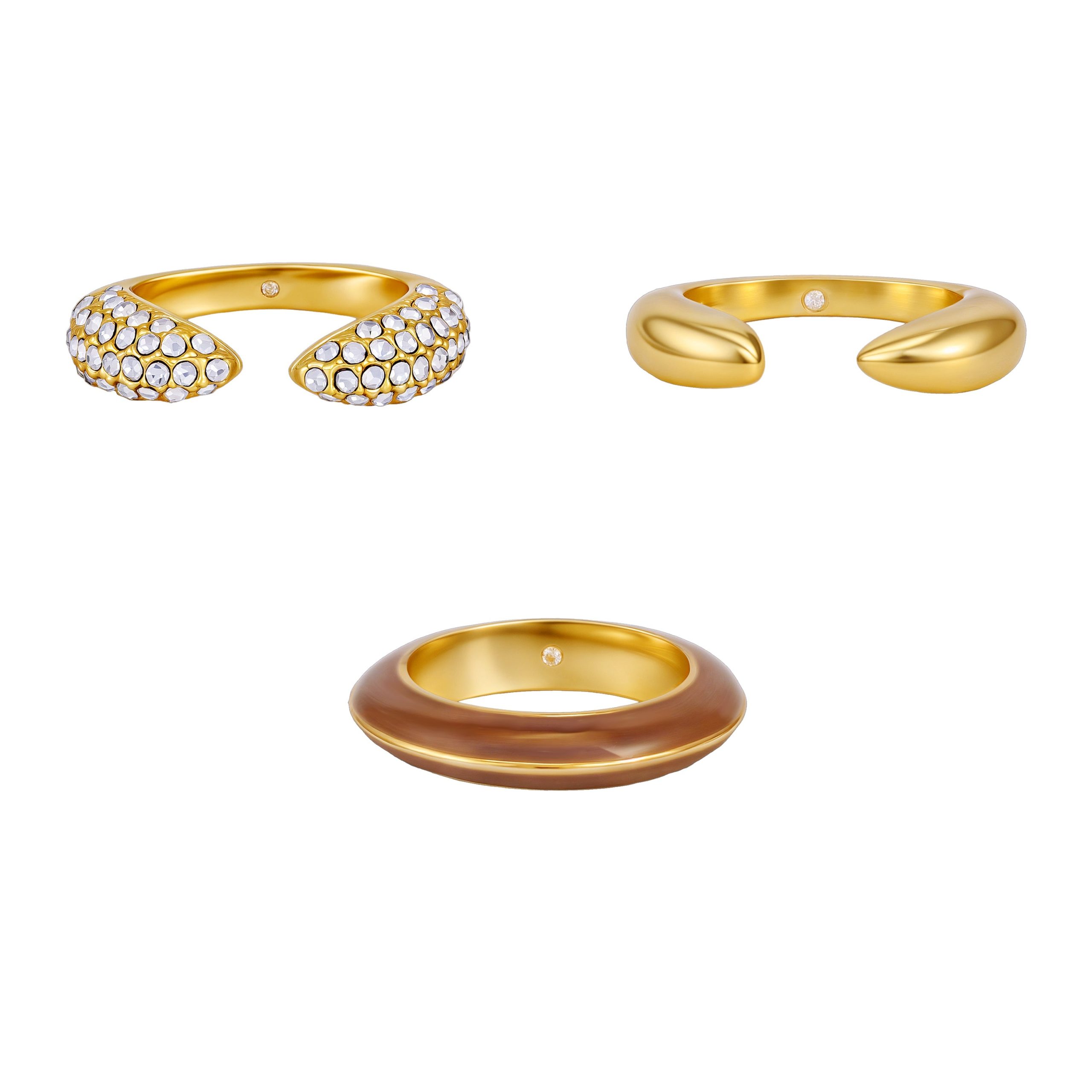 Goldtone And Crystal Hoop Ring Set - Image 2