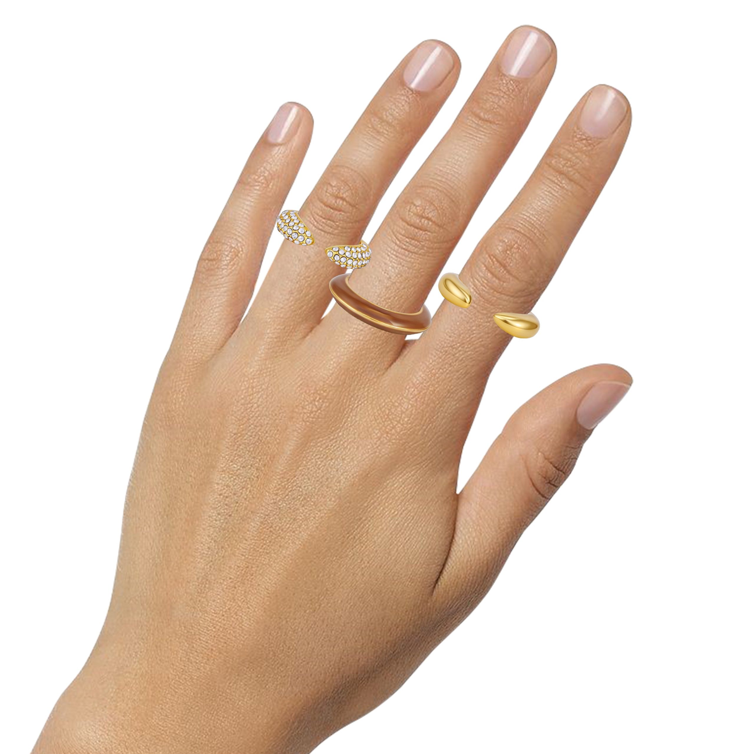 Goldtone And Crystal Hoop Ring Set - Image 3