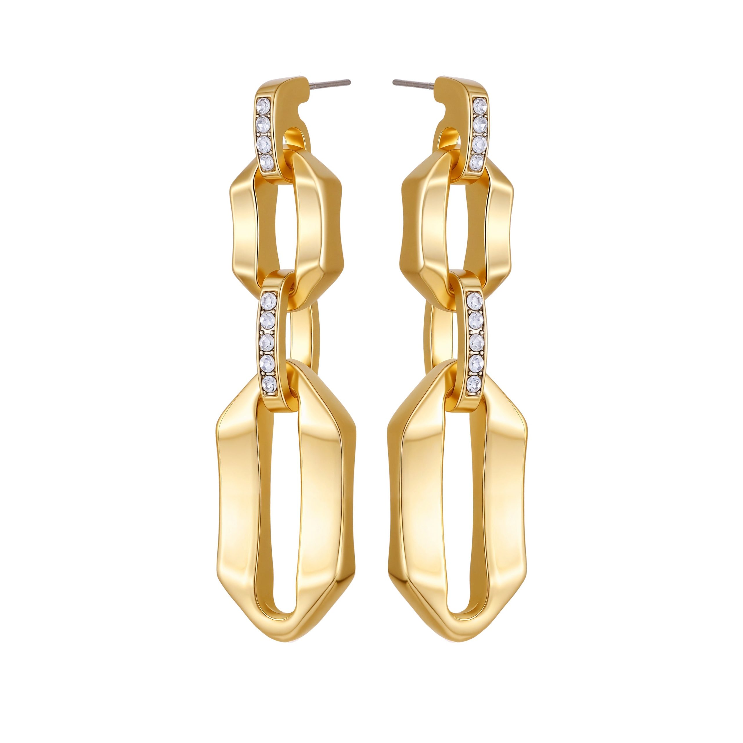 Goldtone And Crystal Link Drop Earrings - Image 2