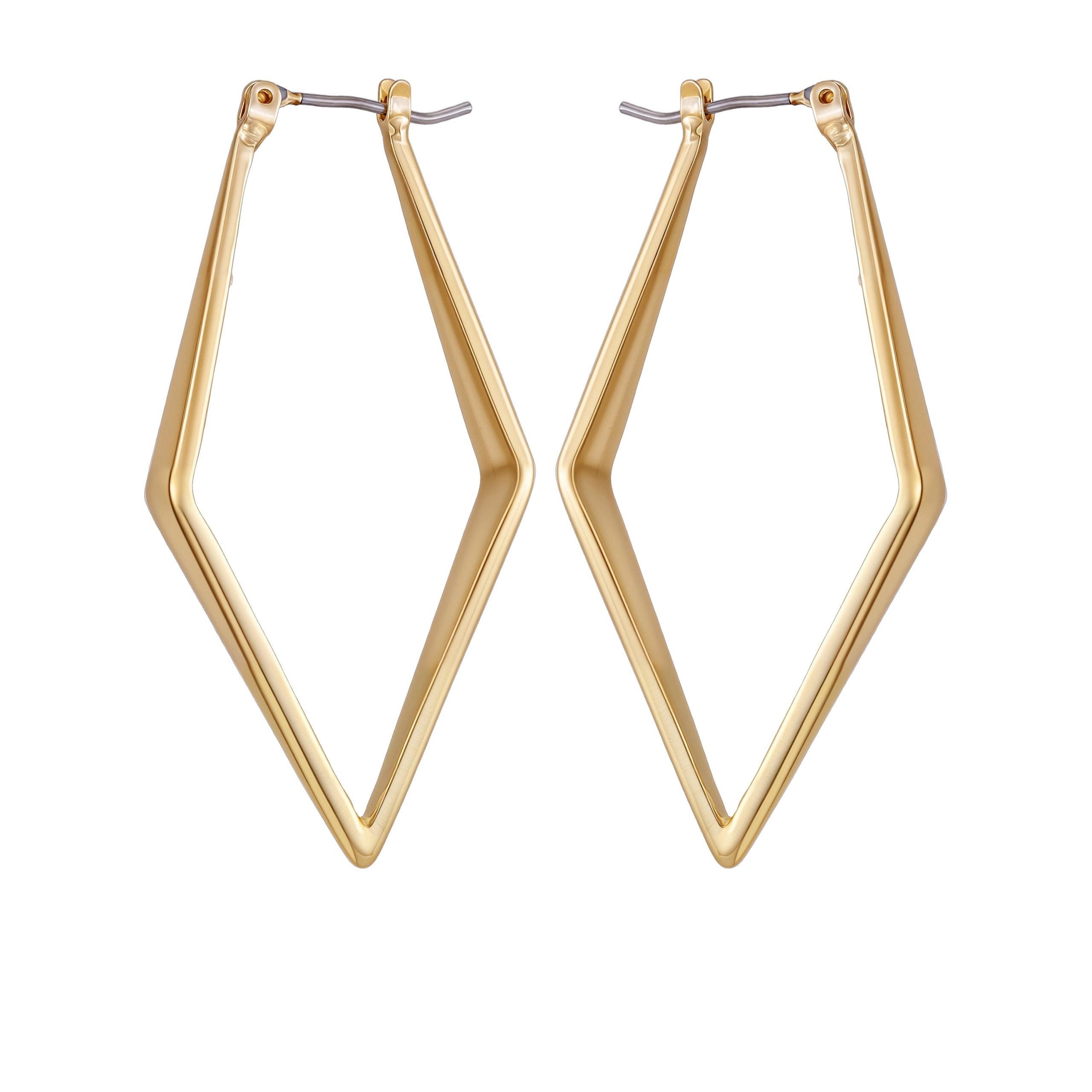 Goldtone Diamond Shaped Hoop Earrings