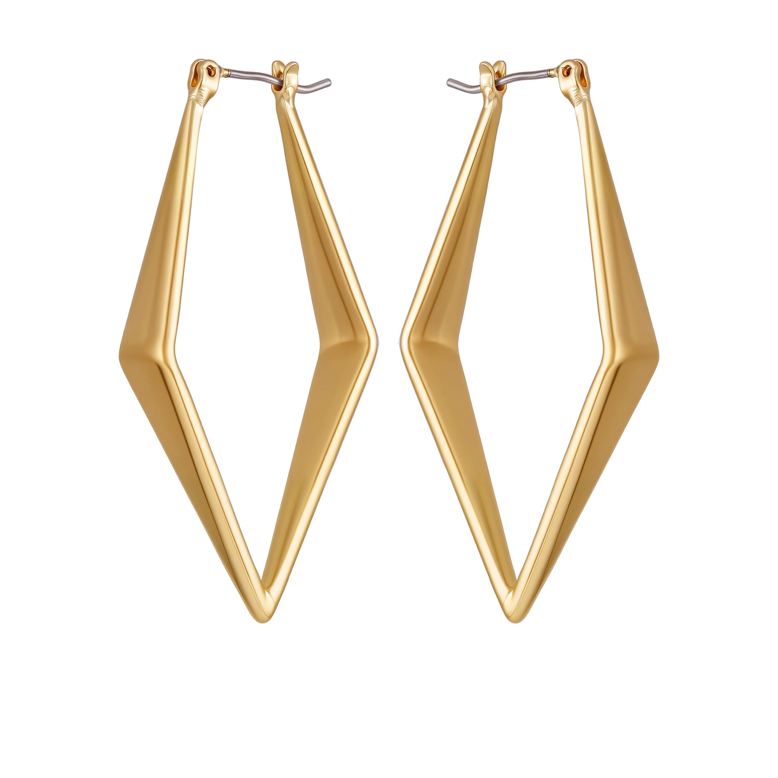 Goldtone Diamond Shaped Hoop Earrings - Image 2