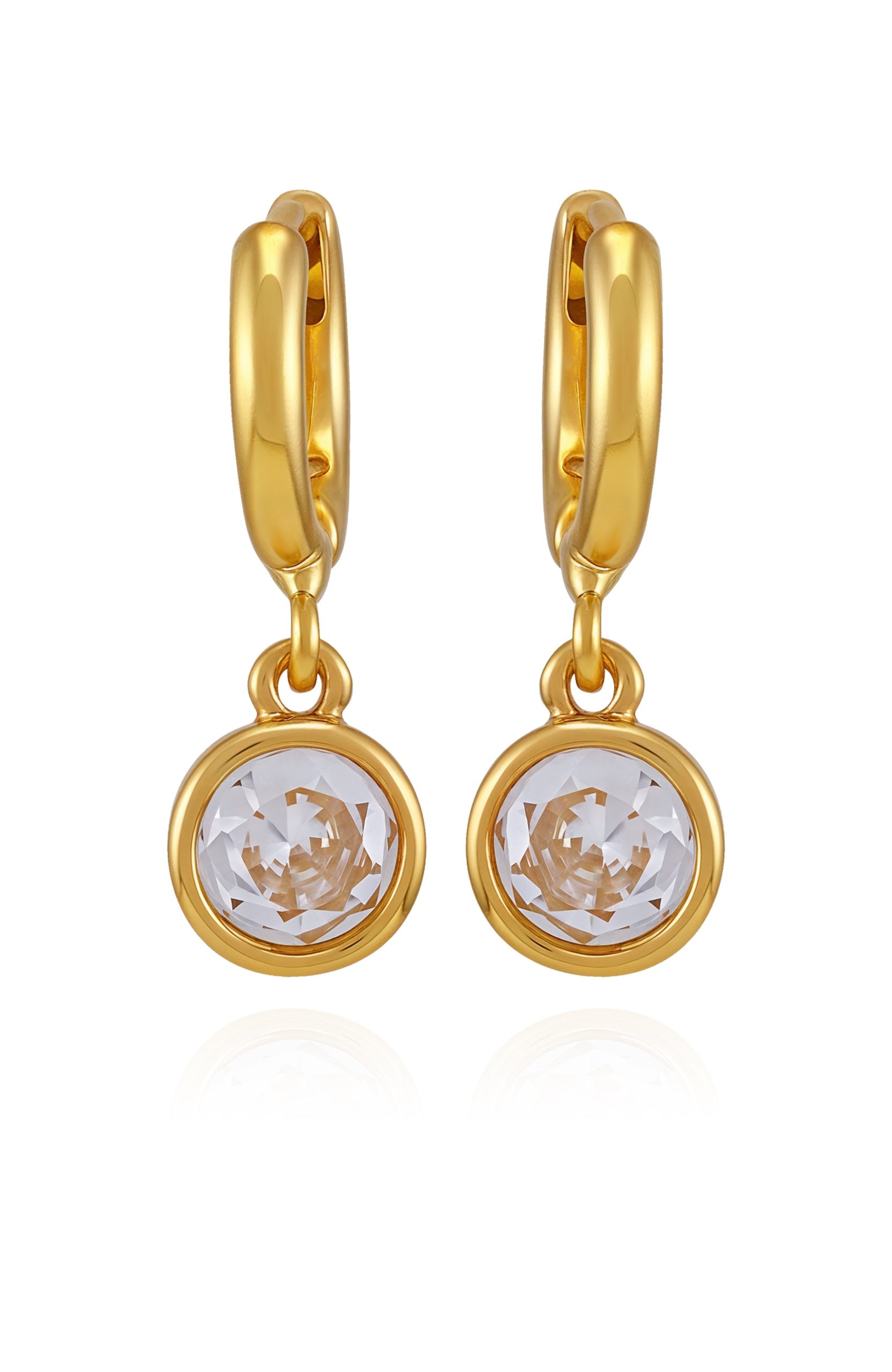 Gold Tone Cubic Zirconia Drop Huggie Hoop Earrings