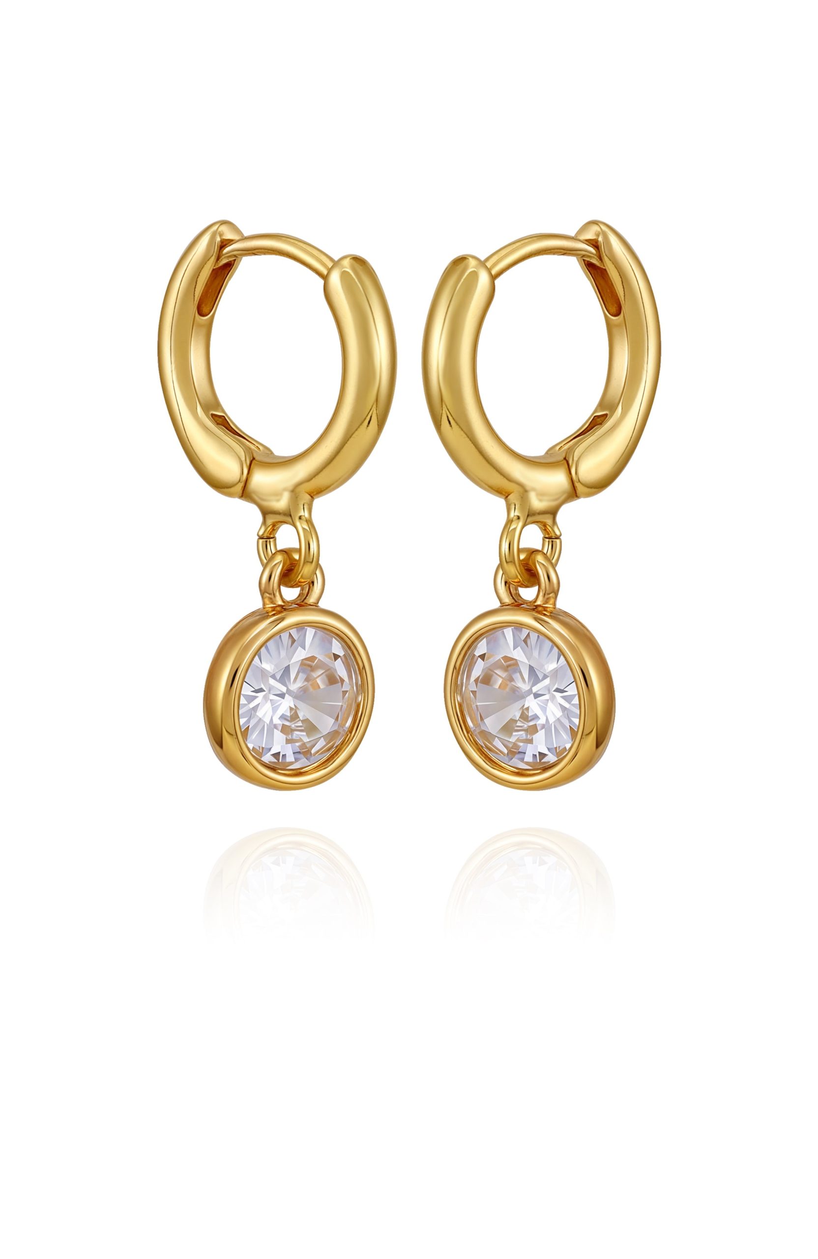 Gold Tone Cubic Zirconia Drop Huggie Hoop Earrings - Image 2