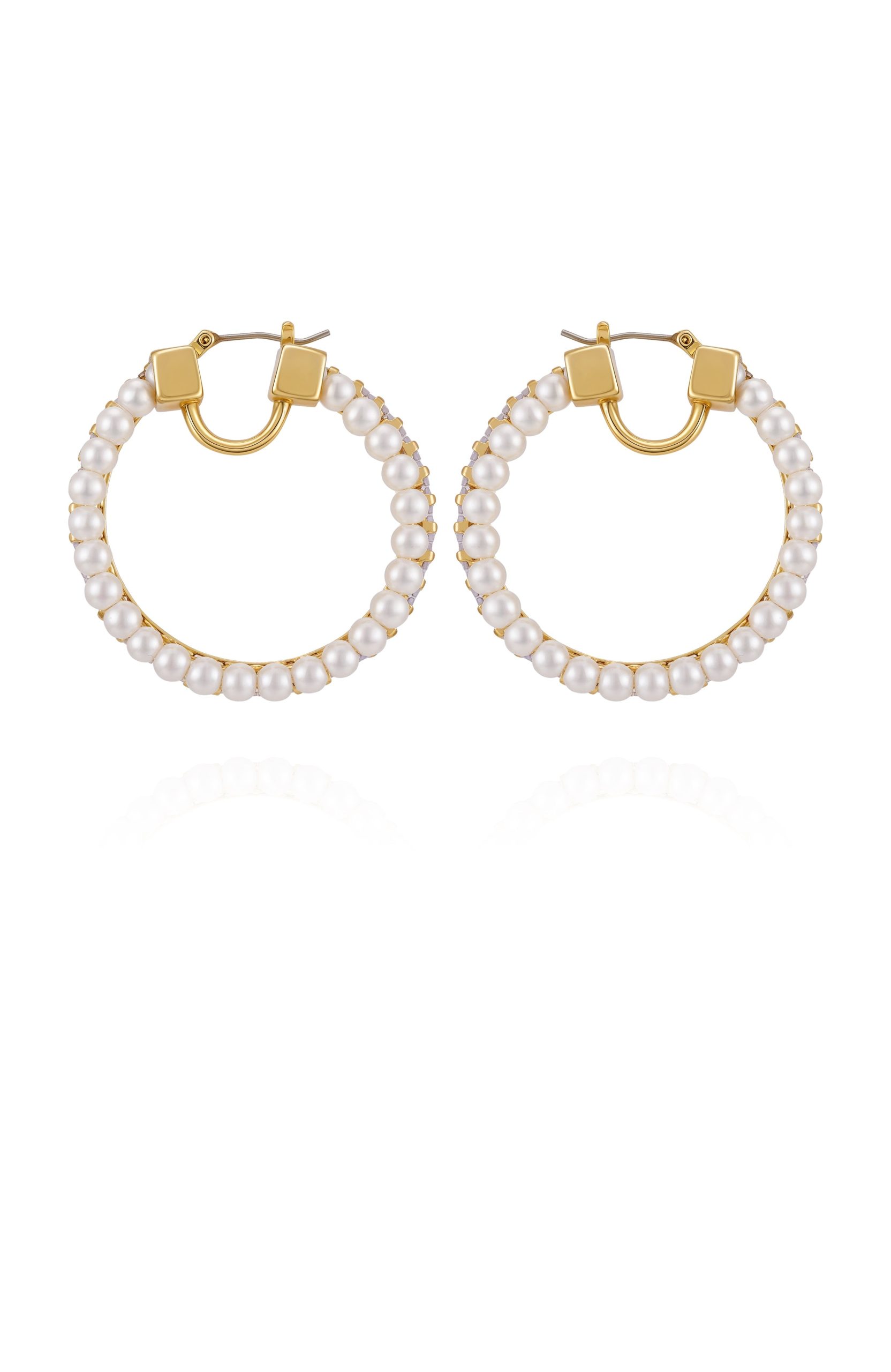 Goldtone Hoop Earrings With Pearls Baguette Crystals