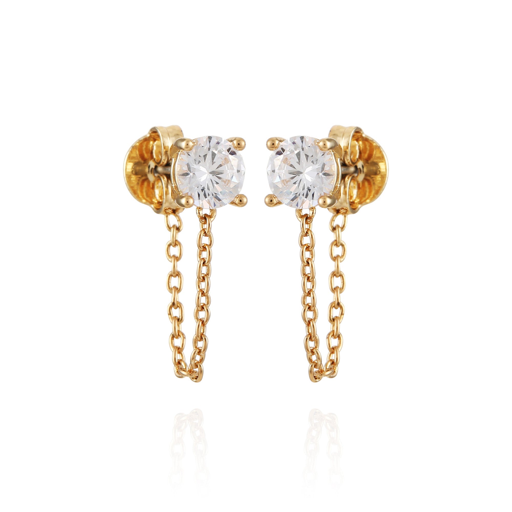 Crystal Stud Chain Dangle Drop Earrings