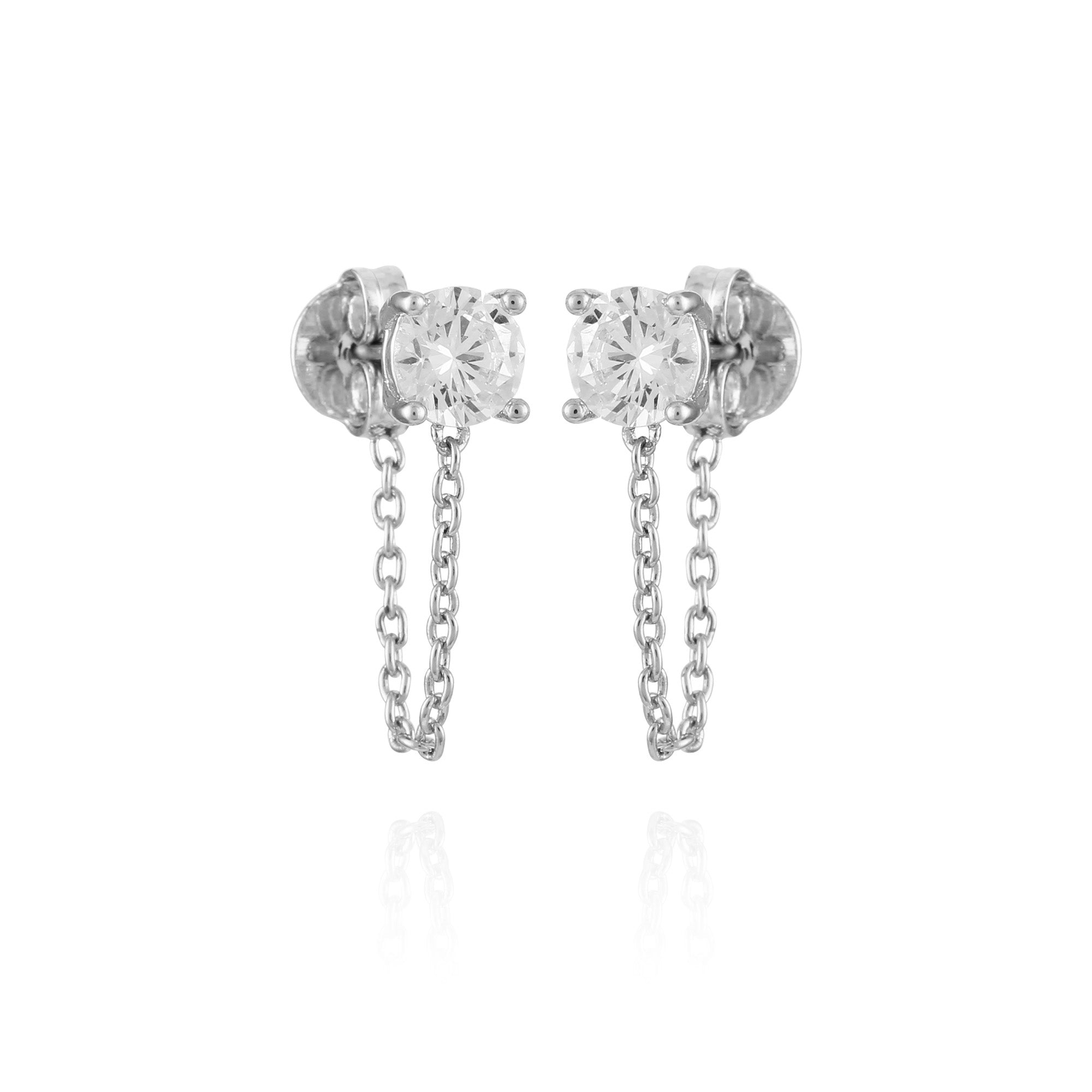 Crystal Stud Chain Dangle Drop Earrings
