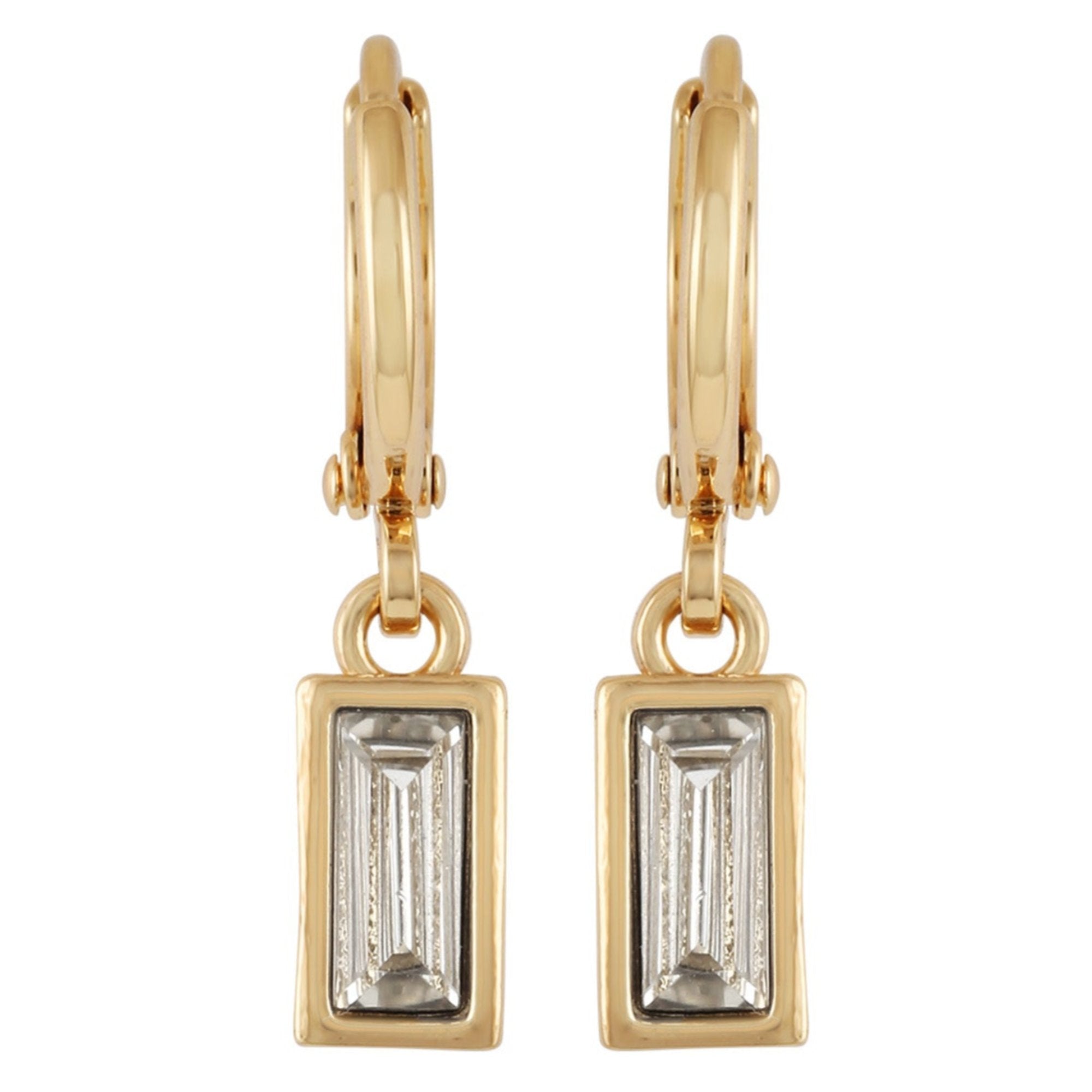 Rectangular Glass Stone Huggie Drop Earrings - Image 2