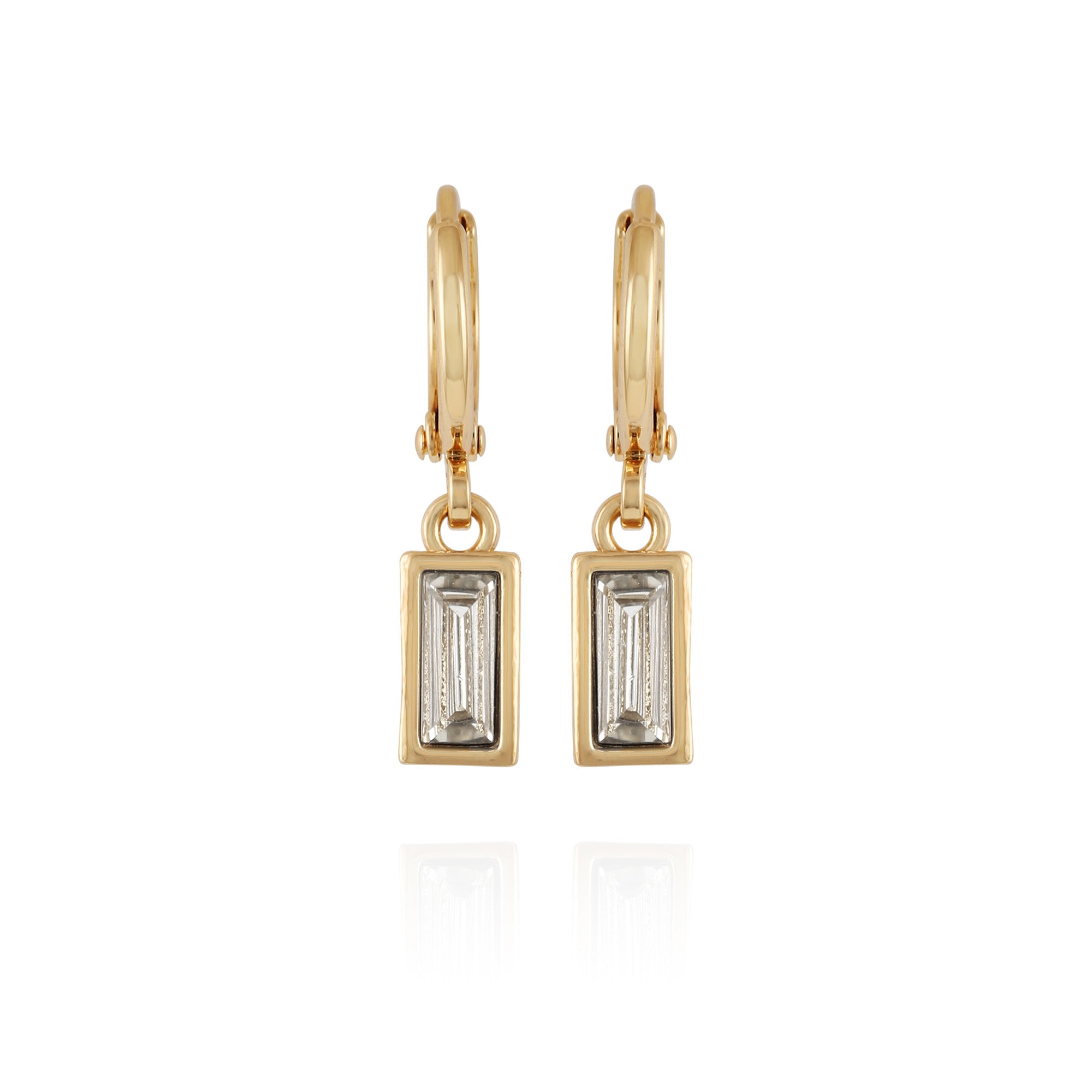 Rectangular Glass Stone Huggie Drop Earrings
