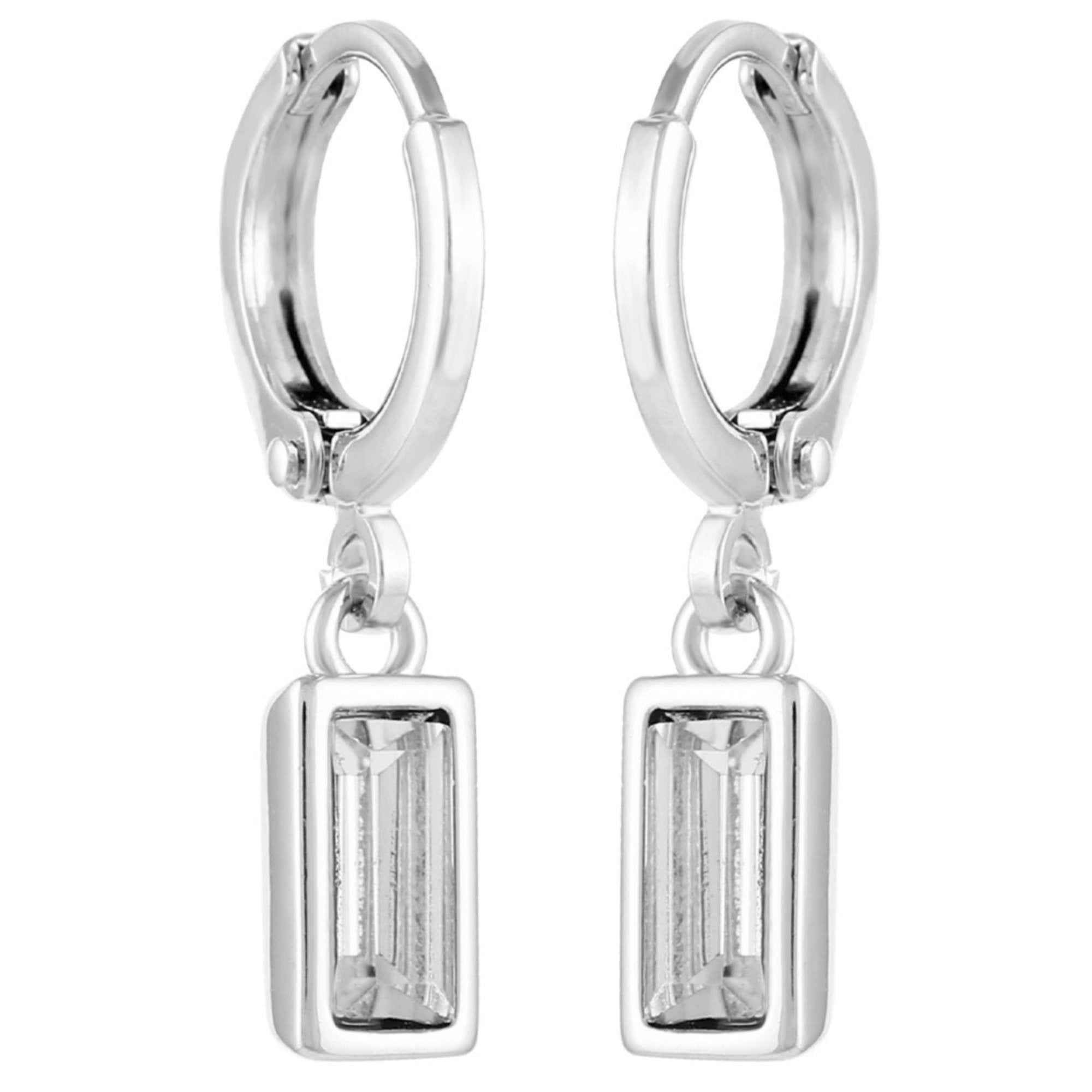 Rectangular Glass Stone Huggie Drop Earrings - Image 2