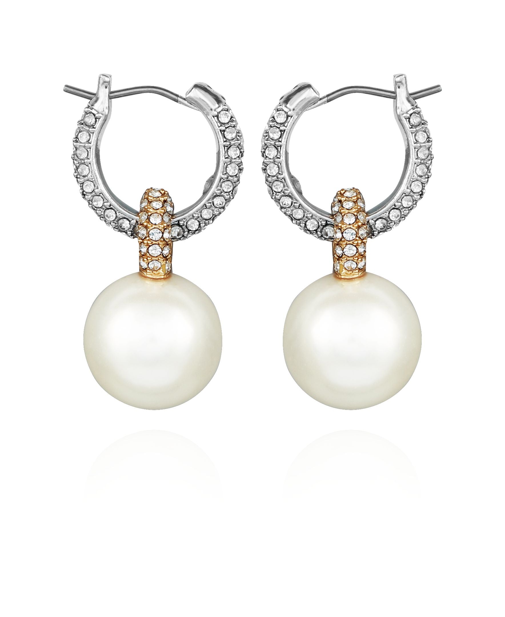 Two Tone Pearl Drop Hoop Earrings