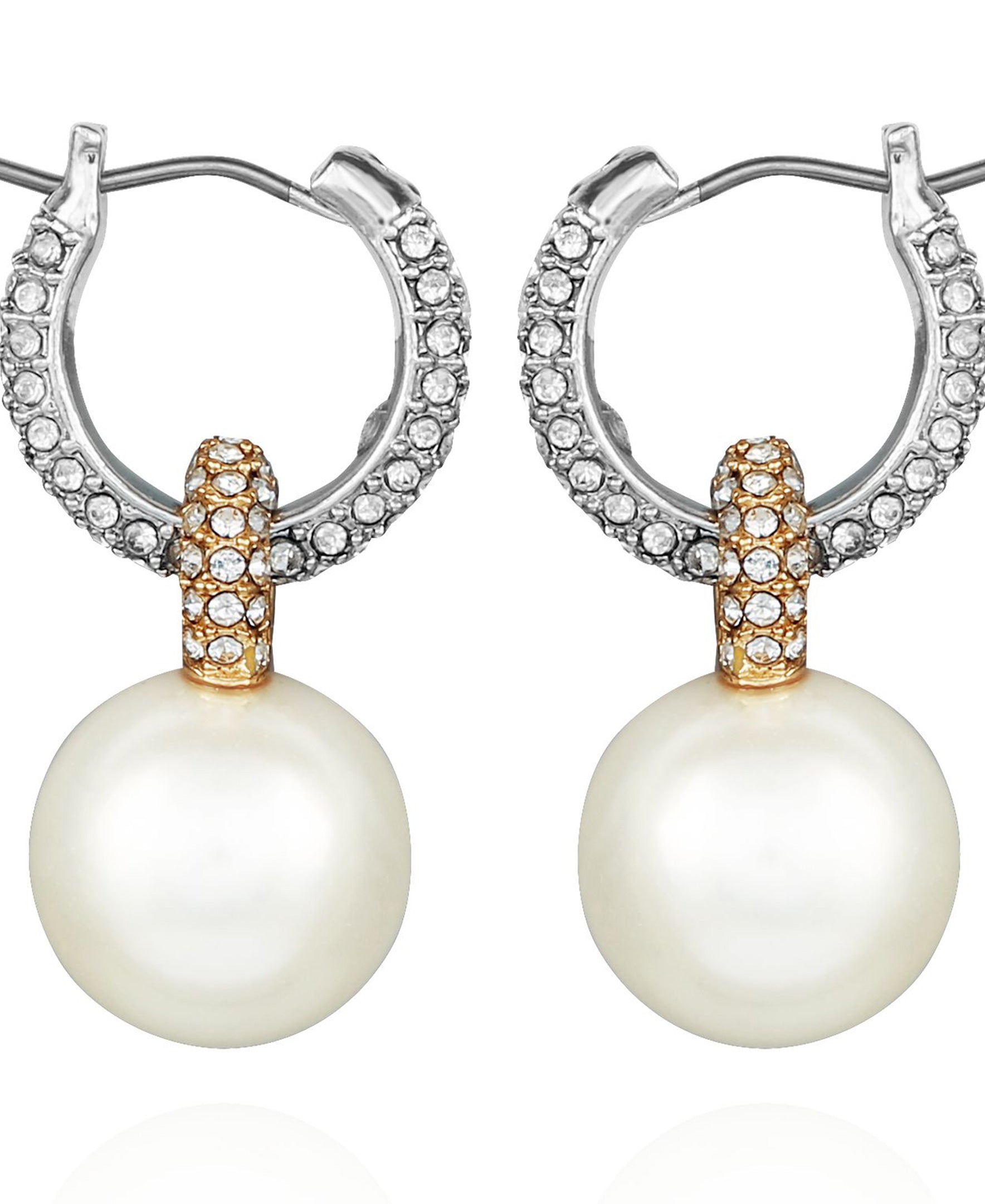 Two Tone Pearl Drop Hoop Earrings - Image 2