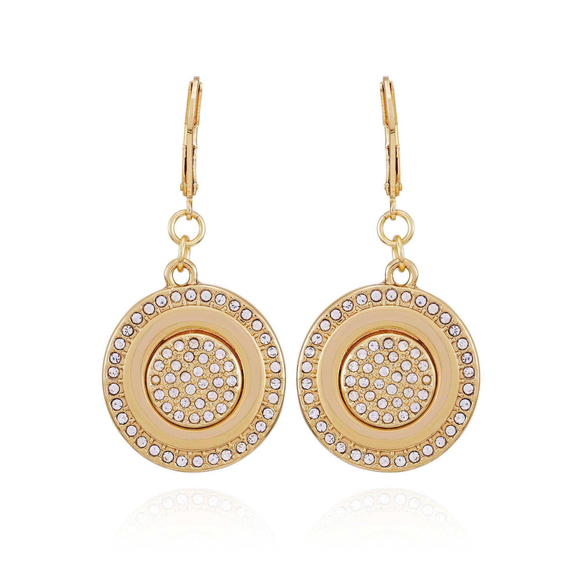 Goldtone Pave Stone Coin Drop Earrings