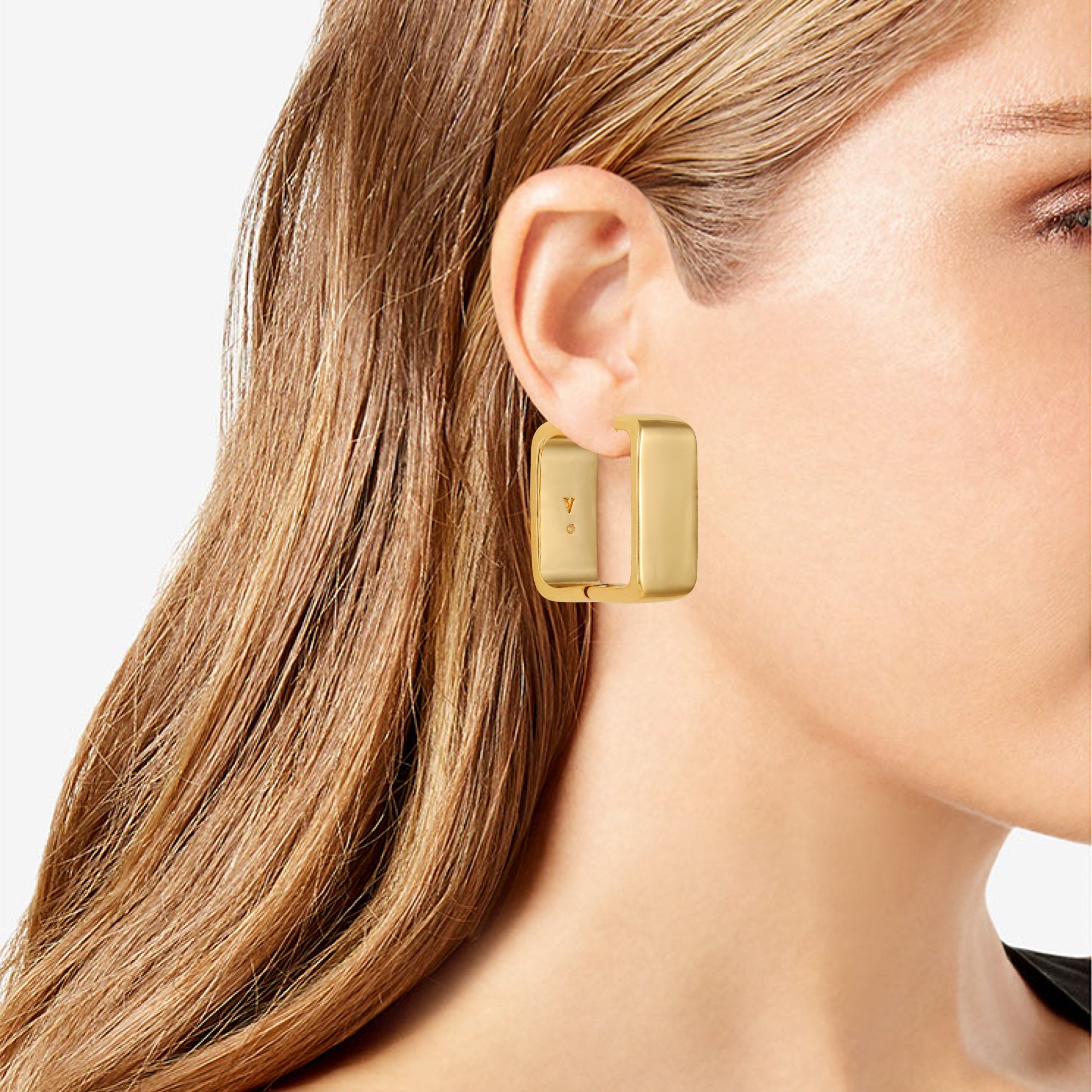 Brass Rectangle Hoop Earrings - Image 2
