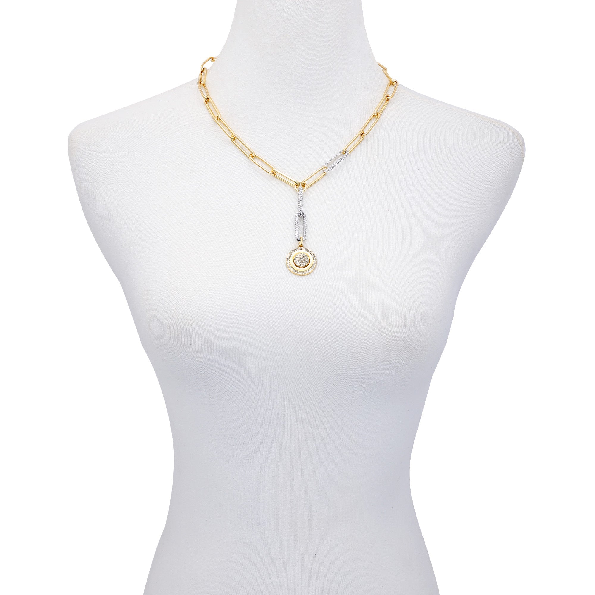 Two Tone Coin Pendant Y Necklace - Image 2